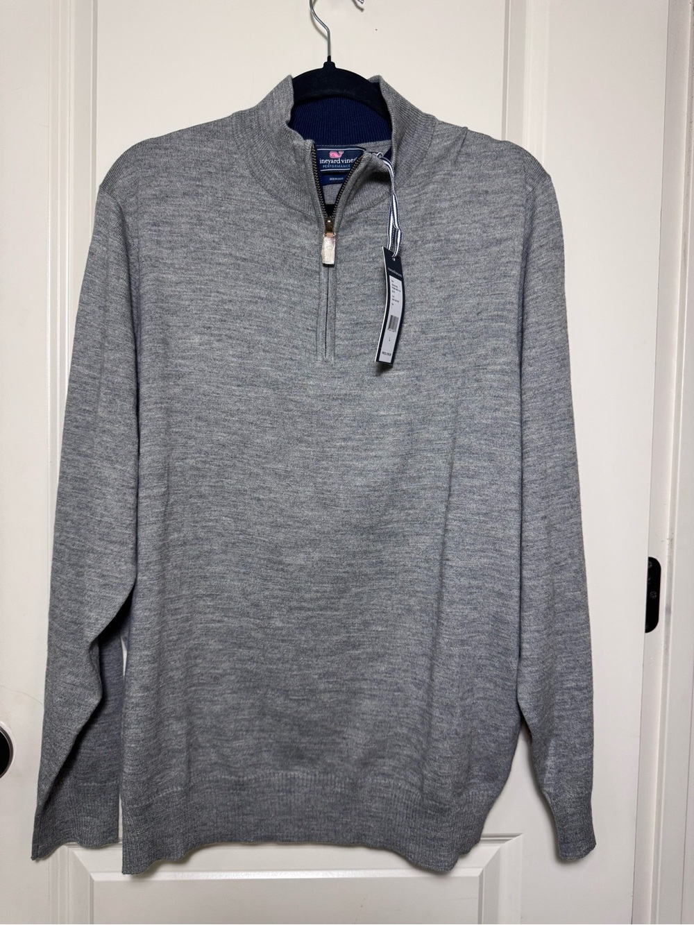 Vineyard Vines Performance Merino Blend 1/4 Zip Pullover Sweater Gray L